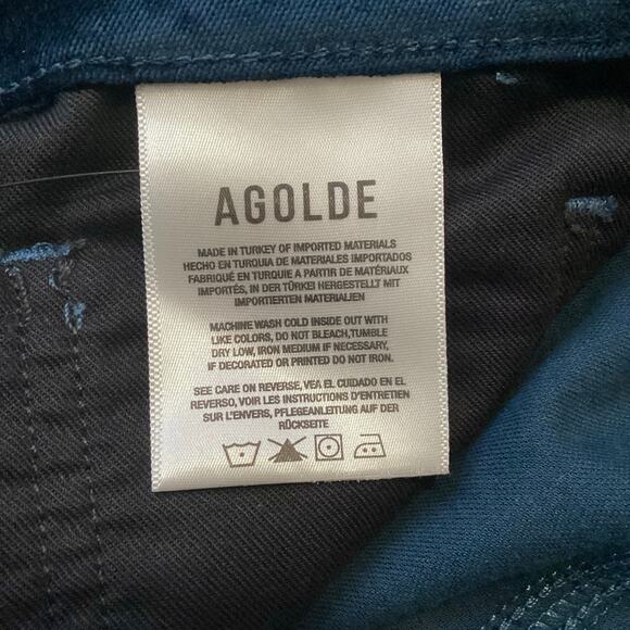 Agolde Deep Teal Green Soft Velvet High Rise Stovepipe Jeans Pants 30 - Picture 10 of 11